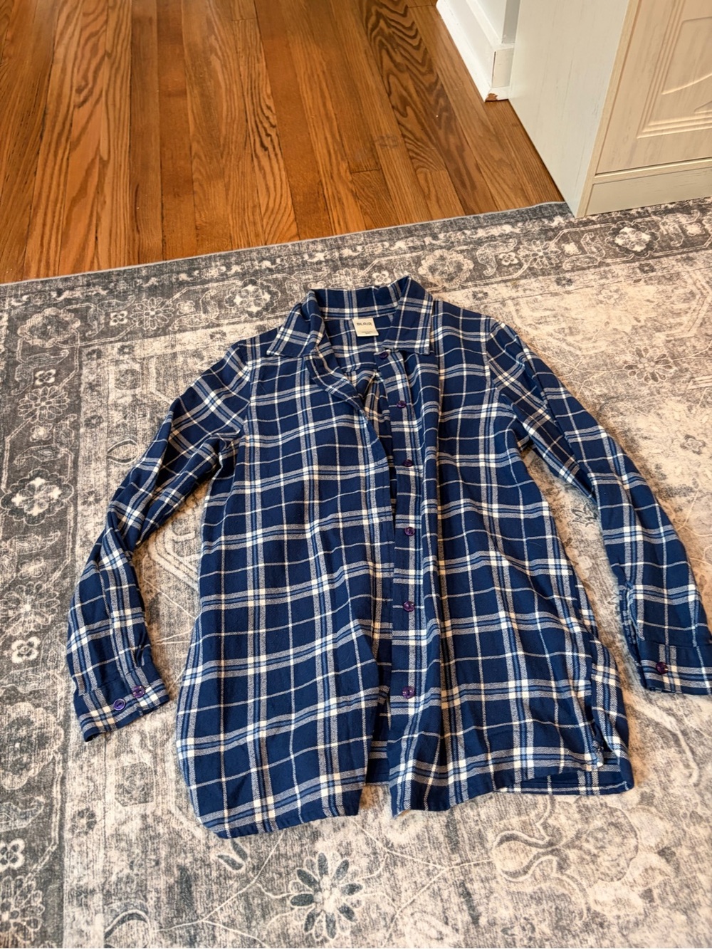 Blair Navy and White Plaid Button-Down Shirt with Long Sleeves